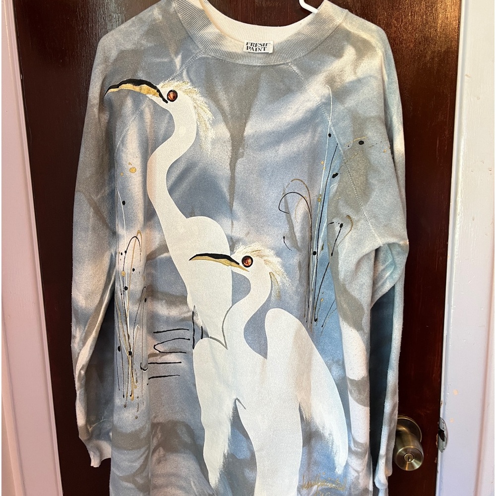 Hand painted L  Sweatshirt with Fresh Paint label, auto original design vintage